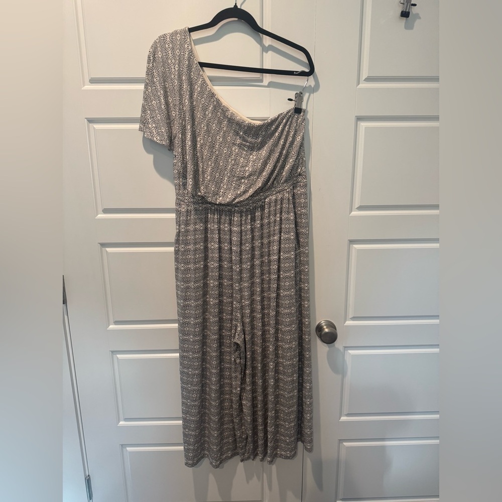 Anthropologie Maeve Jamie Wide Leg Jumpsuit One Shoulder Stretch Jersey Size L